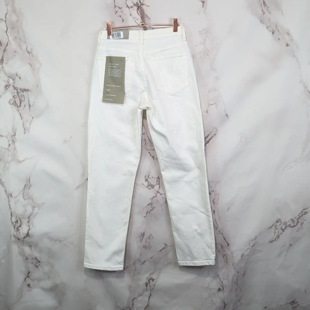 Everlane Jean The Cheeky Straight High Rise White Bone Ankle Crop Zip Denim